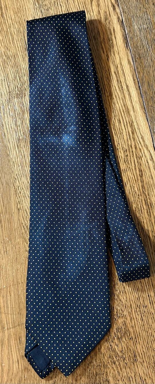 Di Cori Cesare 100% Silk Tie Made in Italy Deep Navy Blue with Gold Pin Dot